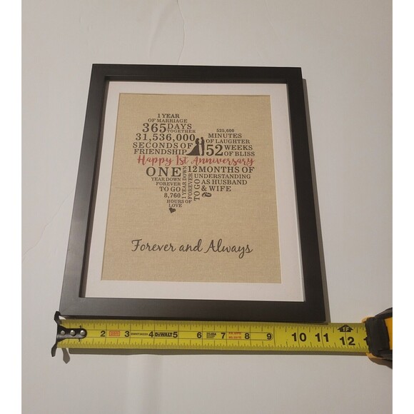 1st Anniversary Gift Heart Print on Burlap Framed 11" x 13" Time Spent Together - Picture 3 of 4